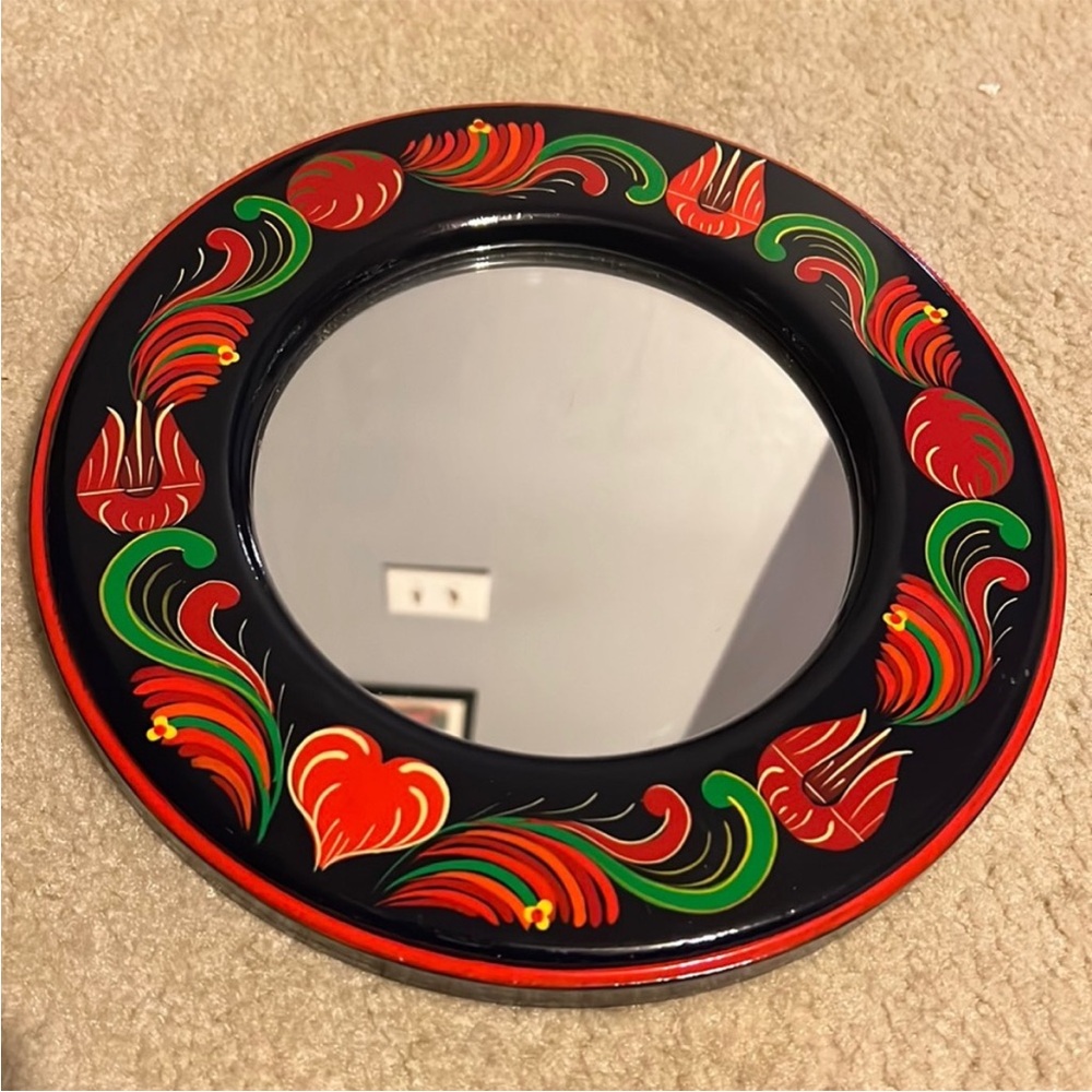 Hungarian Handmade Mirror Hand Painted Navy Blue Base